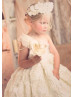 One Shoulder Ivory Rosette Flower Girl Dress